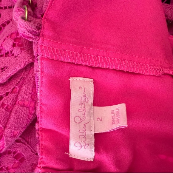 Lilly Pulitzer Celyn Romper Magenta Pink Tic Tac Tile Lace Size 2 - Picture 8 of 9